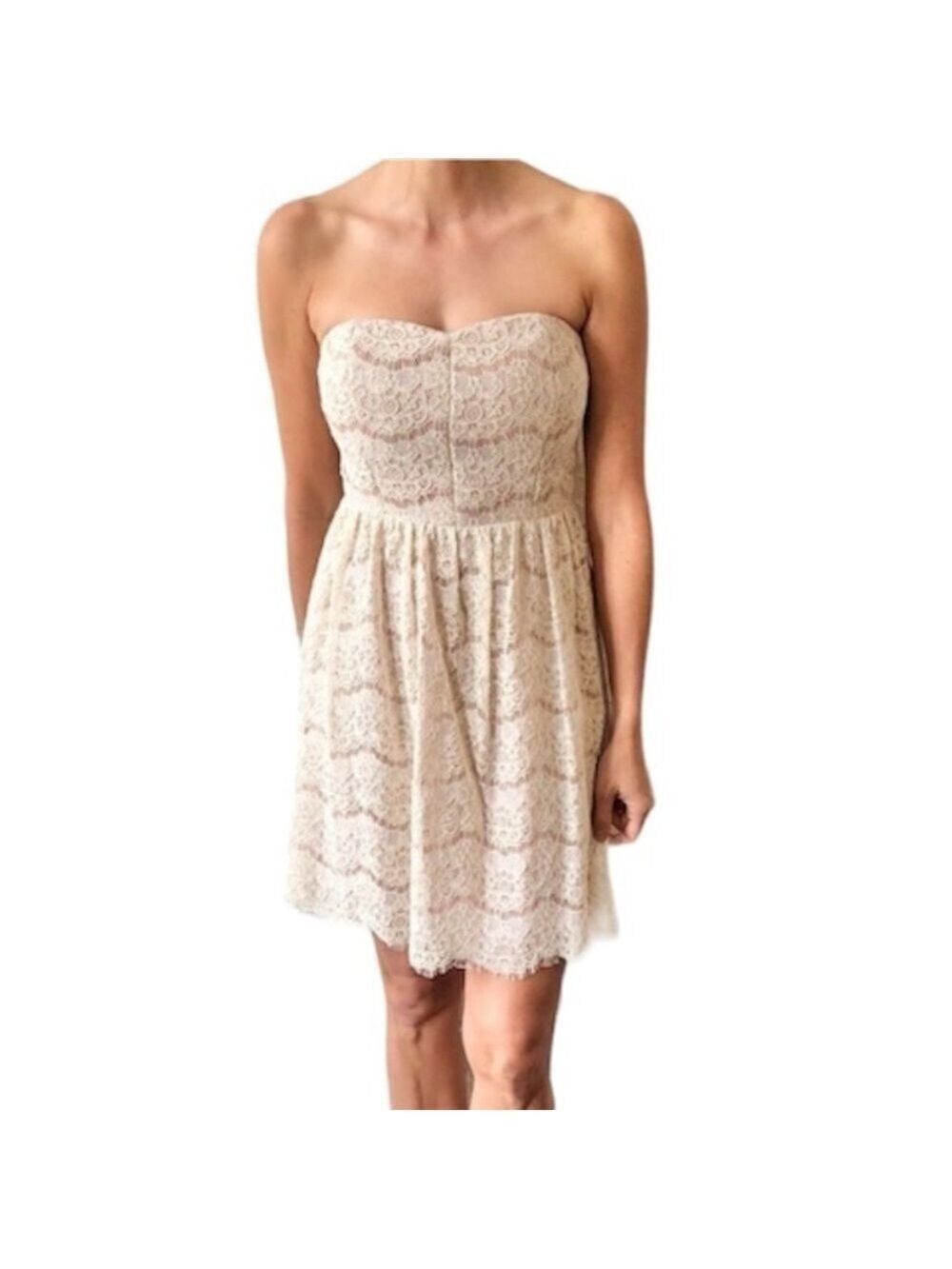 Boho Cream Lace Mini Sweetheart Strapless Dress S